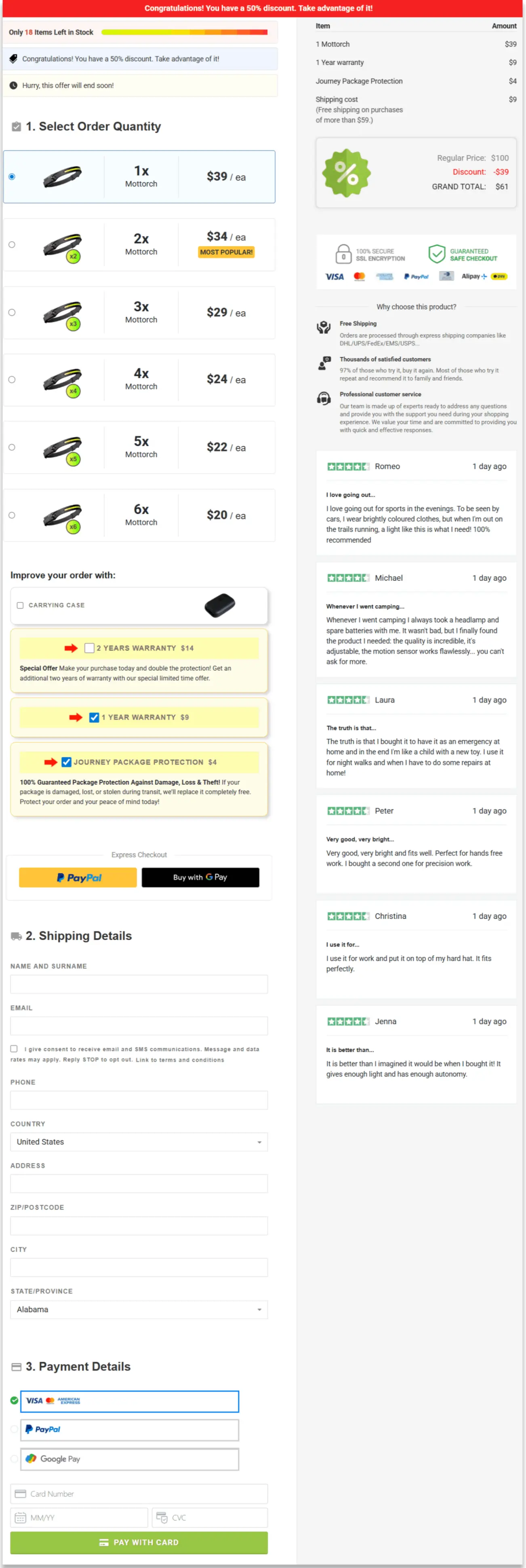 Mottorch Secure Checkout Page